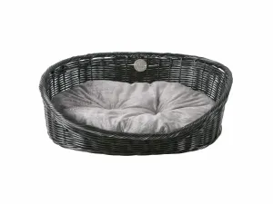 RUSTIC RATTAN WITH CUSHION XS - 43x36x15cm black/anthracite Pets Qatar