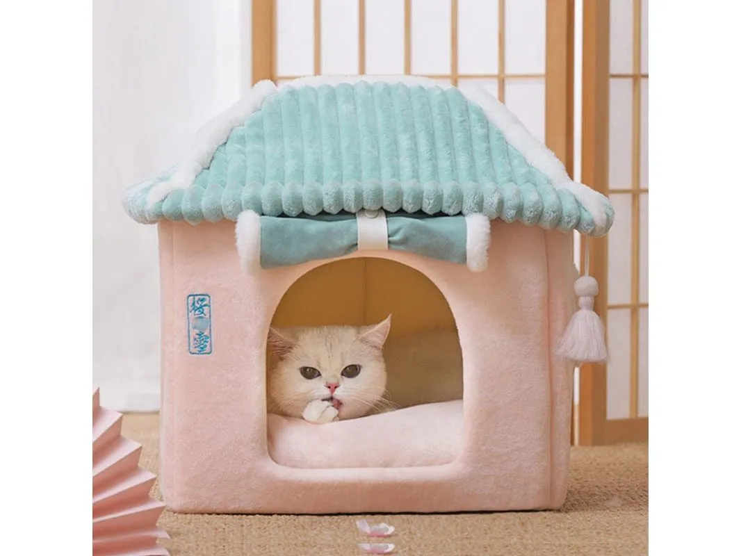 Sakura Snow Sponge and Wind Cat House - Green Curtain 38*33*h41cm Pets Qatar