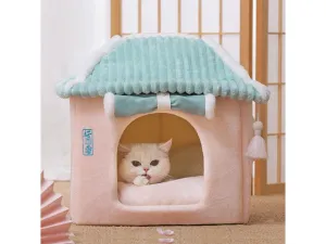 Sakura Snow Sponge and Wind Cat House - Green Curtain 38*33*h41cm Pets Qatar