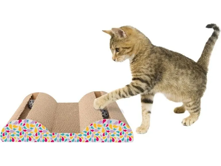 Scratching cardboard, toy with two balls, cm47x9,5 Pets Qatar