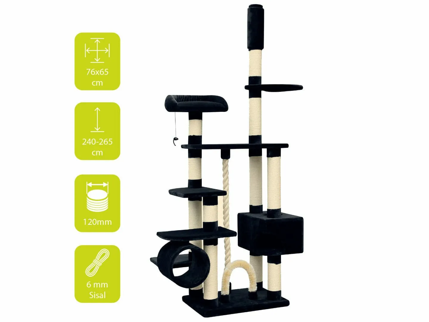 SCRATCHING TREE COMFORTTREE KINGDOM 76x56x240-265CM black(A,B,C) Pets Qatar
