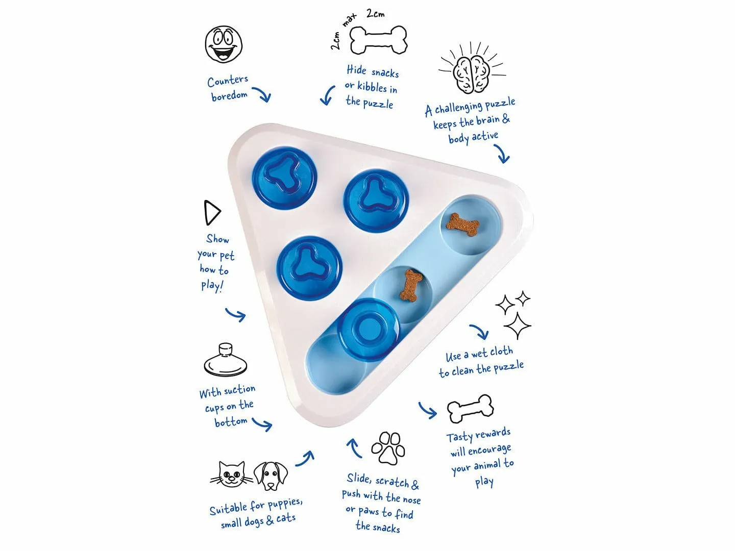 Seek n snack puzzle - triangle 24x24x5,5cm white/blue Pets Qatar