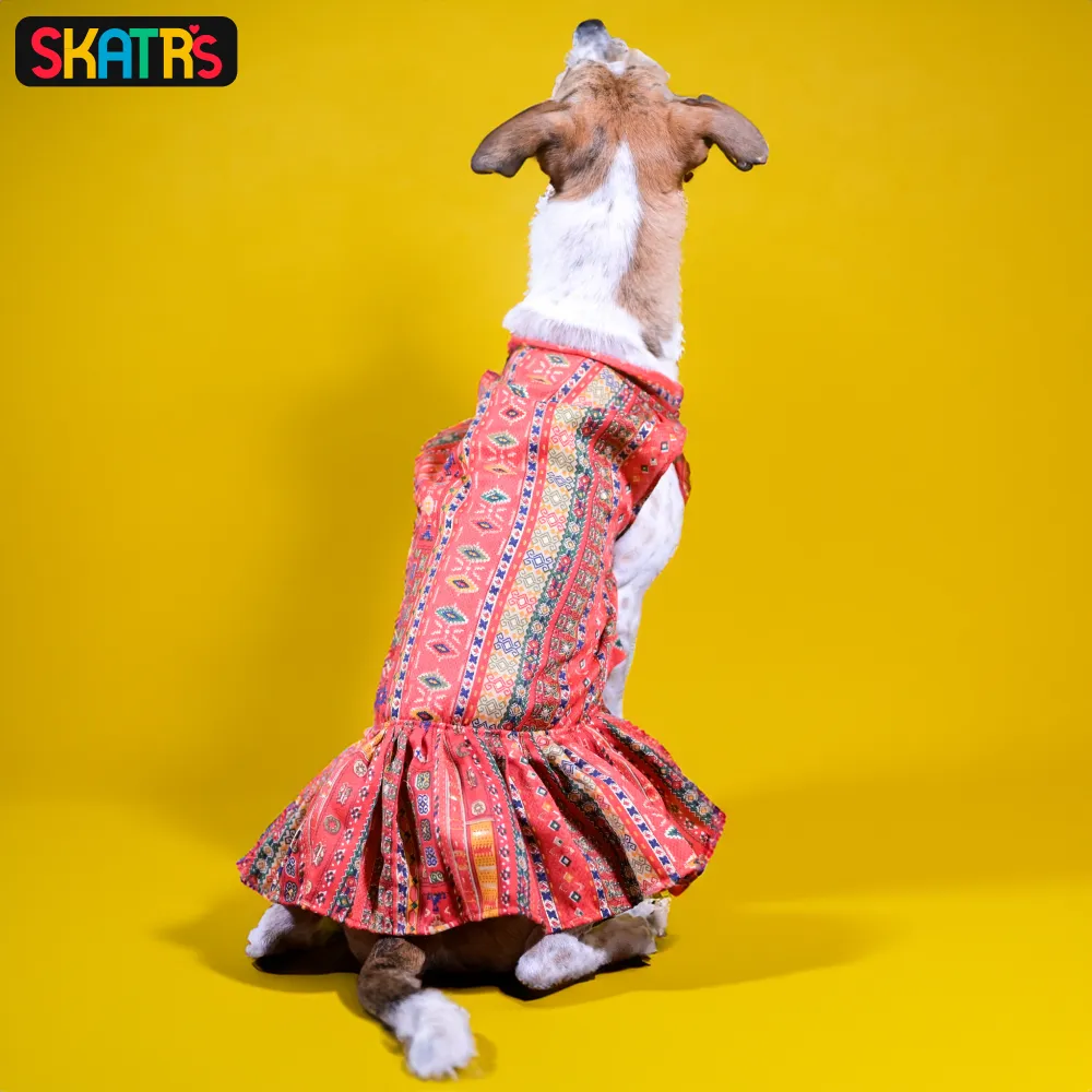 Skatrs Cotton Printed Dress for Dogs and Cats (Red)