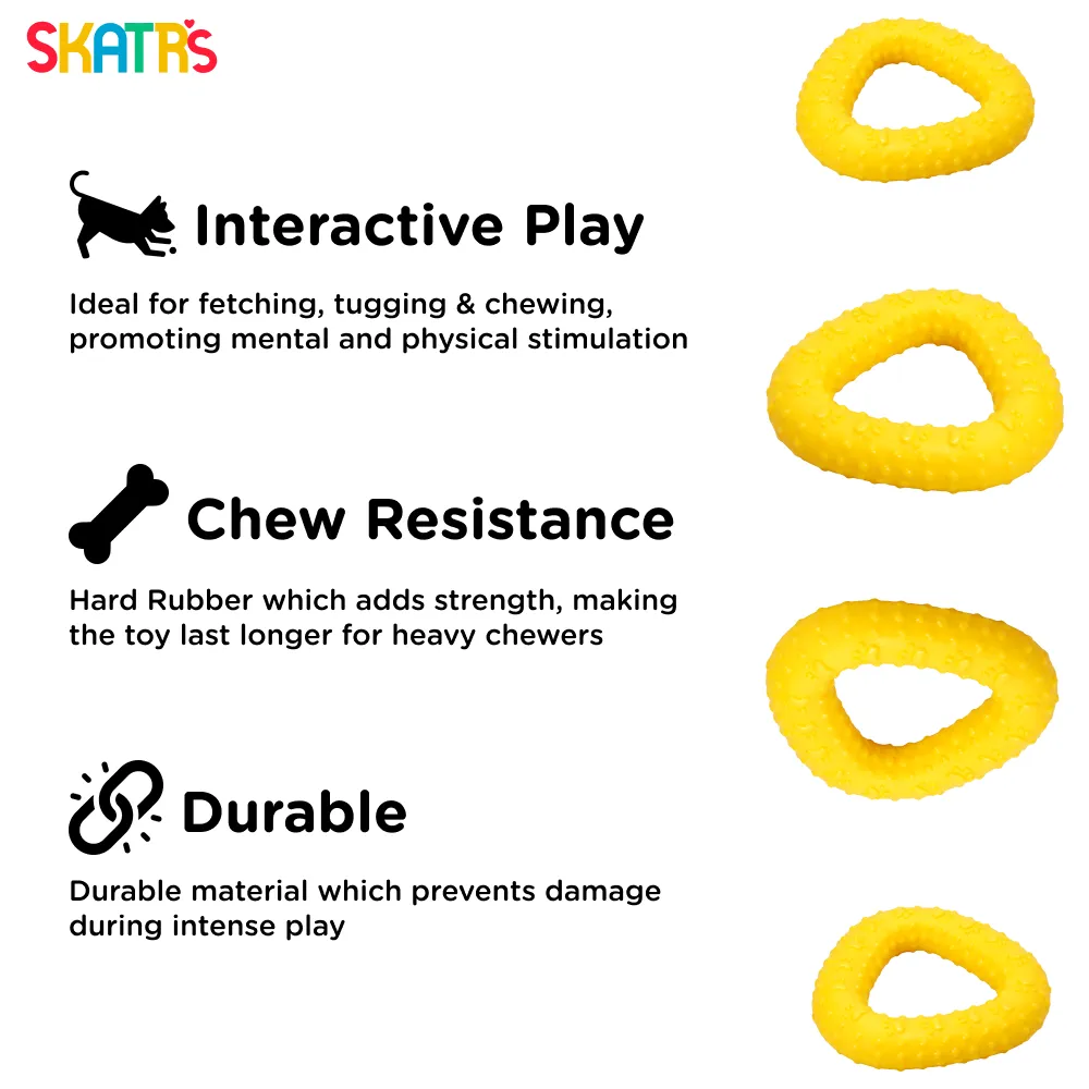 Skatrs Rubber Triangular Ring toy for Dogs and Cat  (Yellow)