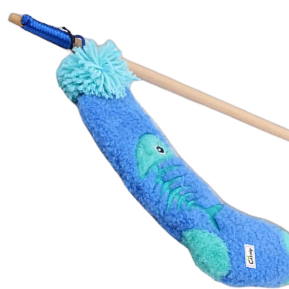 Talking Dog Club Blue Sock Wand Toy for Cats (Blue)