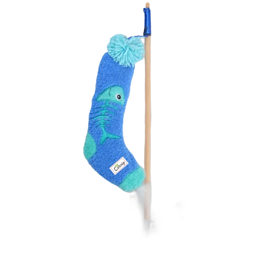 Talking Dog Club Blue Sock Wand Toy for Cats (Blue)