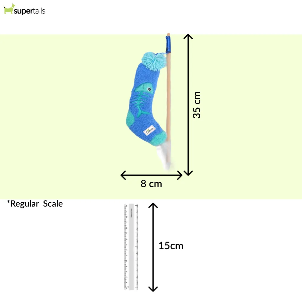 Talking Dog Club Blue Sock Wand Toy for Cats (Blue)
