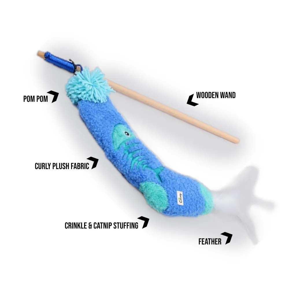 Talking Dog Club Blue Sock Wand Toy for Cats (Blue)