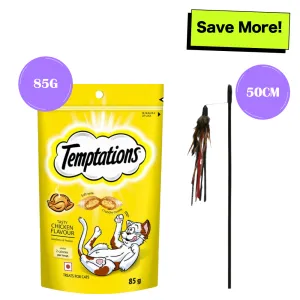 Temptations Tasty Chicken Treats & Trixie Feather Rod Toy Combo for Cats