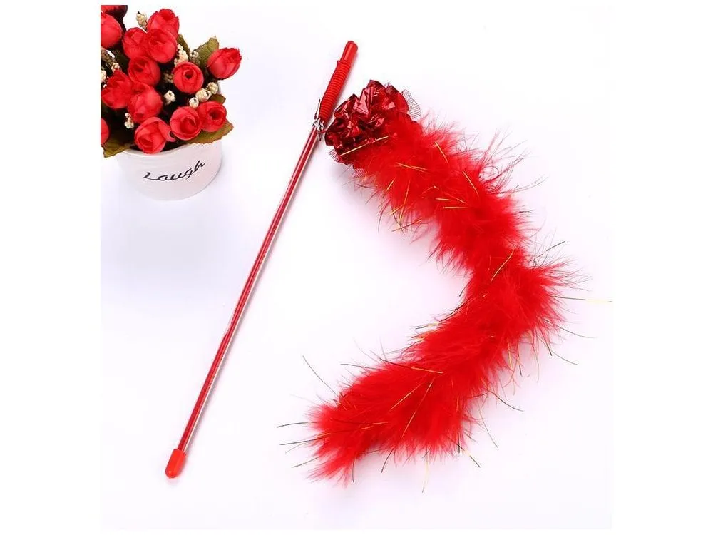 Turkey fluff with rattling paper ball funny cat stick 30cm Pets Qatar