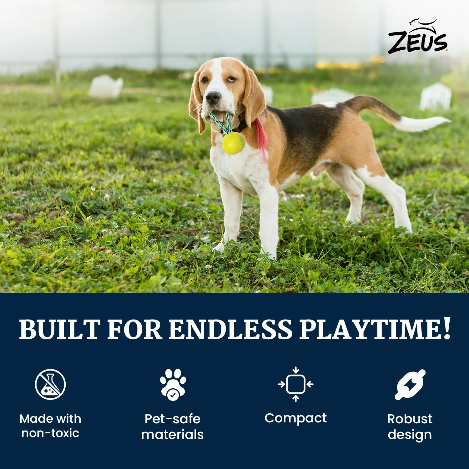 Zeus Rope Ball Tug with Single Hand Loops Toy for Dogs (Blue)